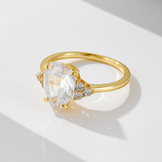 S925 Silver Moissanite Pear Ring Women Engagement Wedding Fine Jewelry