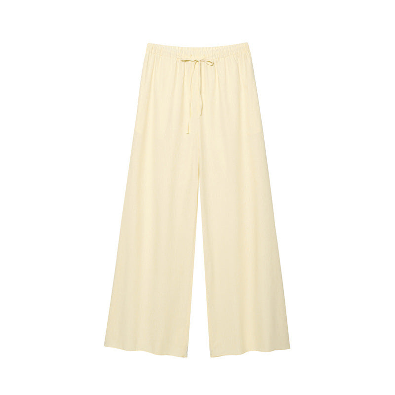 Women Solid Color Bubble Sleeve Blouse Pants Set Casual Loose Fit