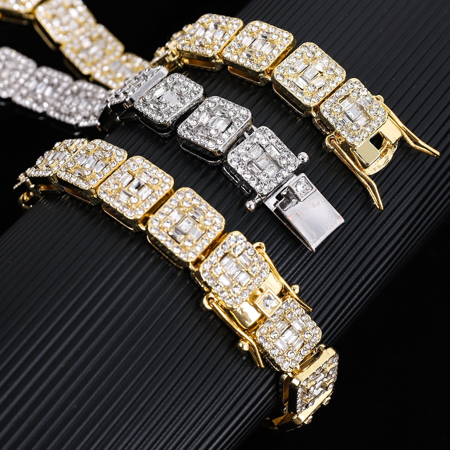 13mm Cuban Chain Square Hip Hop Necklace Bracelet Fashion Jewelry