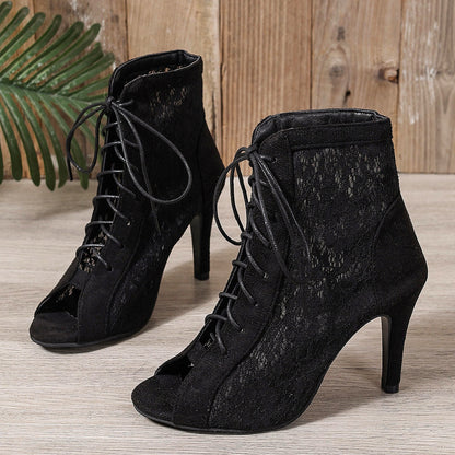 Women Fish Mouth Hollow High Heel Sandals Front Strap Summer Shoes