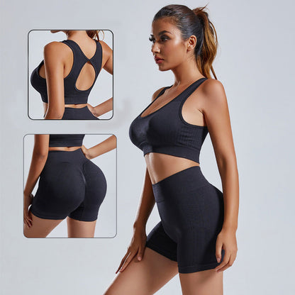 Women 2pcs Yoga Set Vest Shorts Seamless High Waist Sportswear