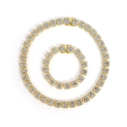 13mm Cuban Chain Square Hip Hop Necklace Bracelet Fashion Jewelry