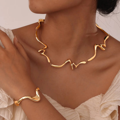 Punk Wave Open Cuff Bangle Adjustable Irregular Women Arm Bracelet