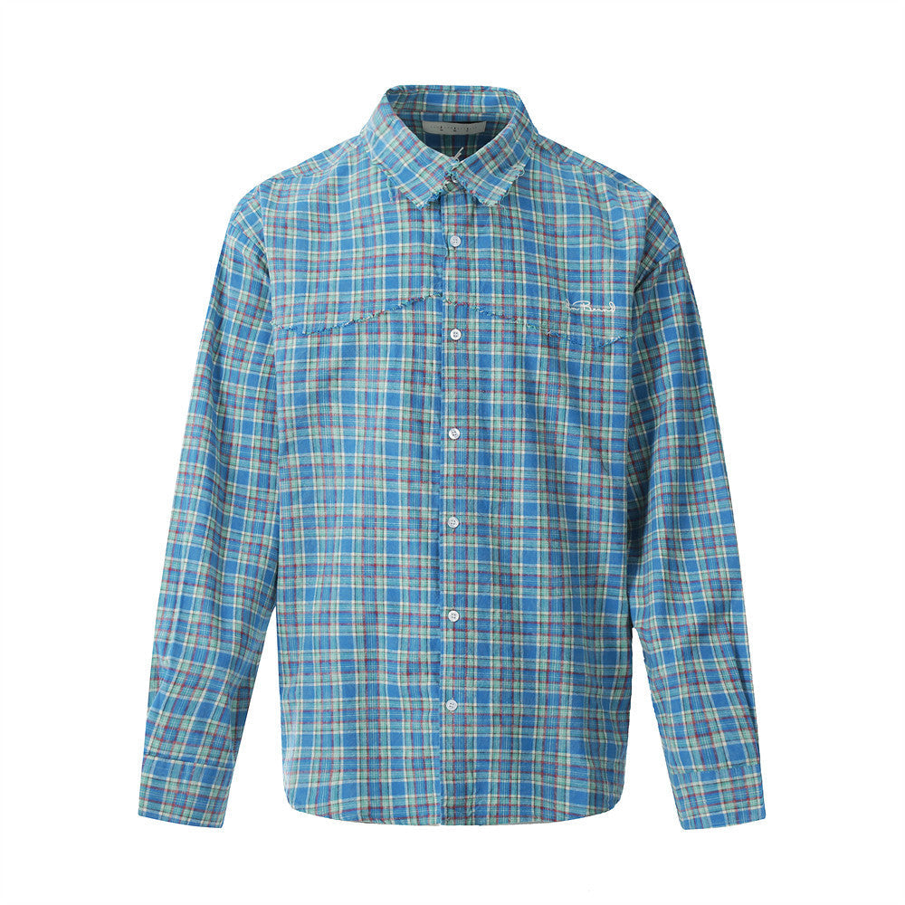 Men Plaid Long Sleeve Loose Fit Japanese Style Casual Shirt