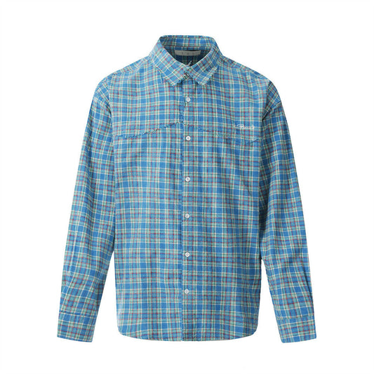 Men Plaid Long Sleeve Loose Fit Japanese Style Casual Shirt
