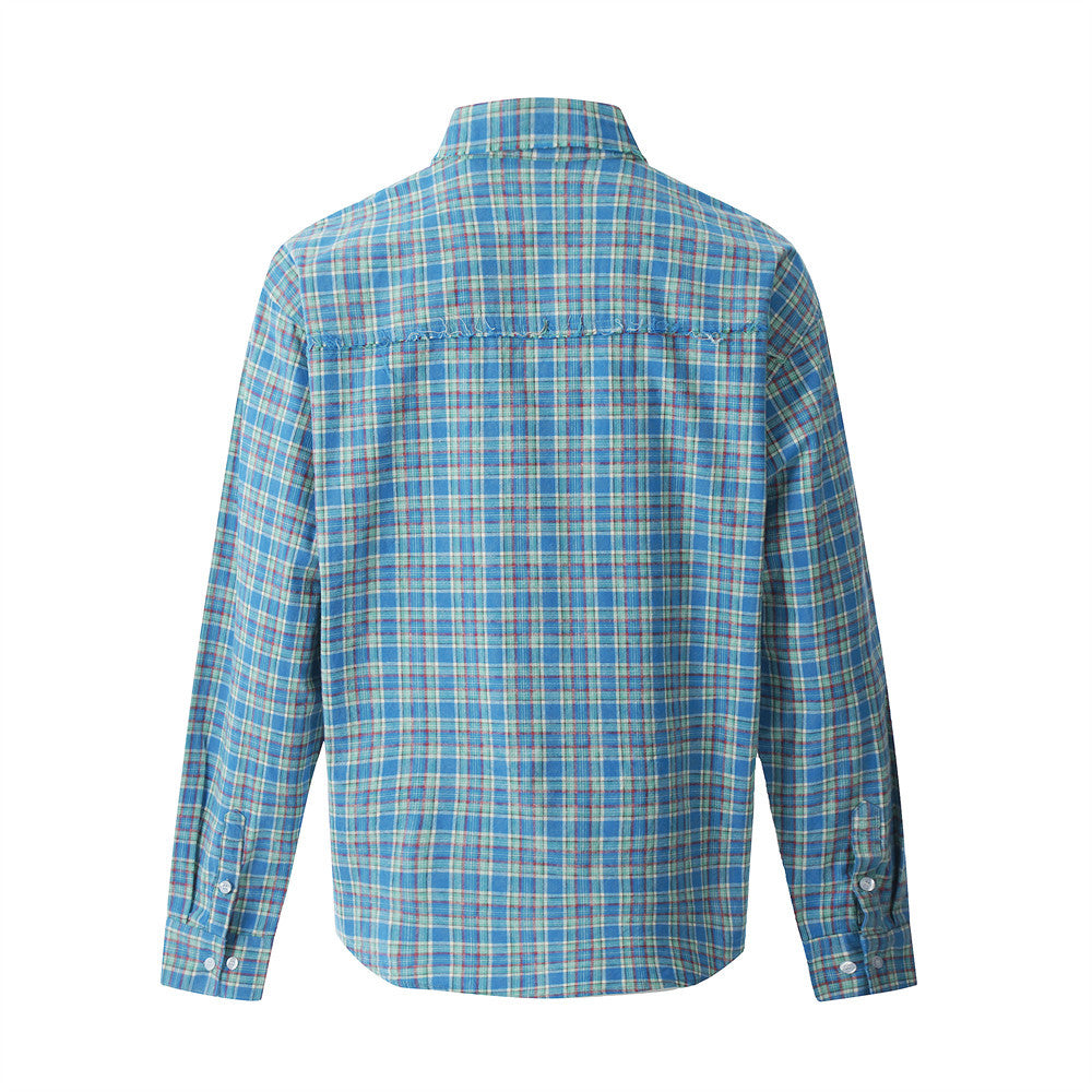 Men Plaid Long Sleeve Loose Fit Japanese Style Casual Shirt