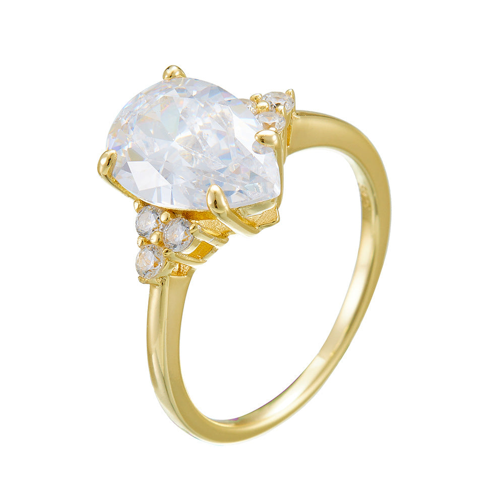 S925 Silver Moissanite Pear Ring Women Engagement Wedding Fine Jewelry