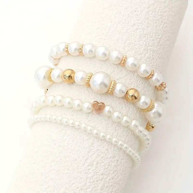 4PCS White Faux Pearl Beaded Handmade Jewelry Set Elegant Women
