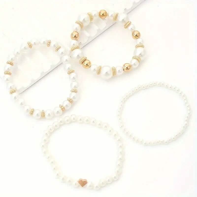 4PCS White Faux Pearl Beaded Handmade Jewelry Set Elegant Women