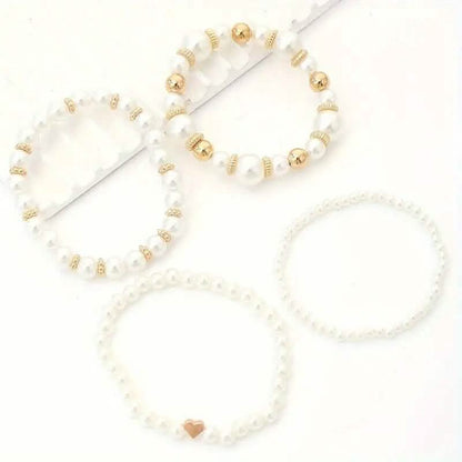 4PCS White Faux Pearl Beaded Handmade Jewelry Set Elegant Women
