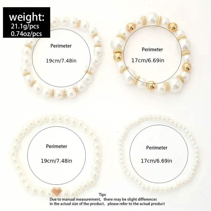 4PCS White Faux Pearl Beaded Handmade Jewelry Set Elegant Women