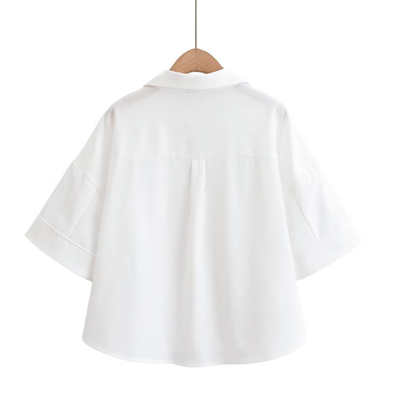 Women V-Neck Crop Top Elegant Casual Short Sleeve Fashion Shirt