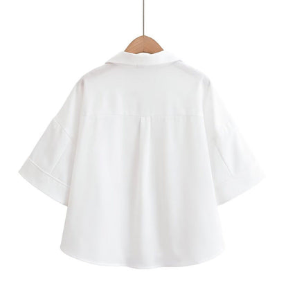 Women V-Neck Crop Top Elegant Casual Short Sleeve Fashion Shirt