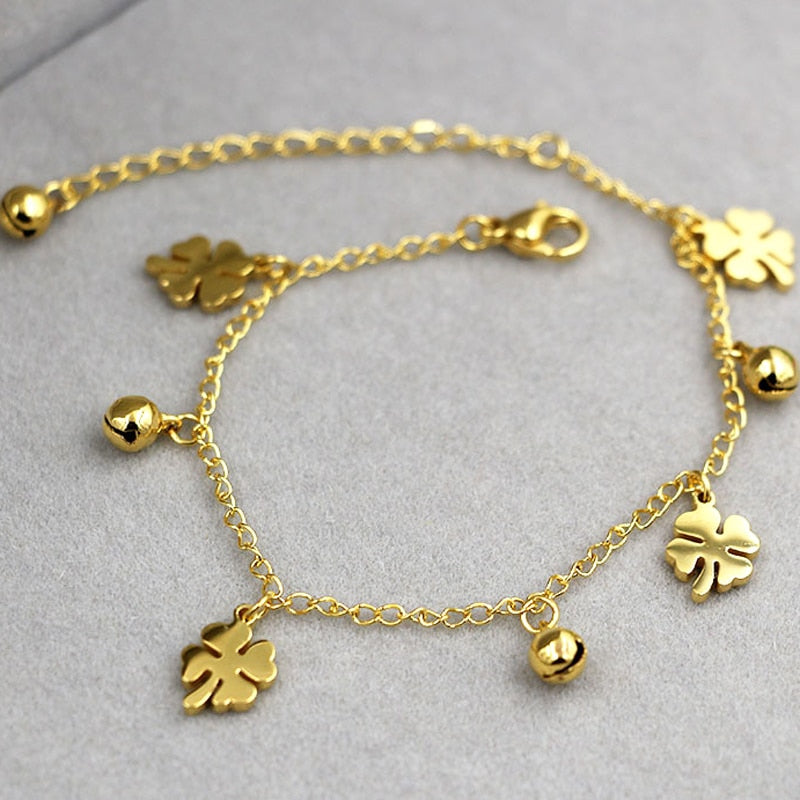Flower Bell Anklet Women Titanium Steel Gold Rose Gold Jewelry