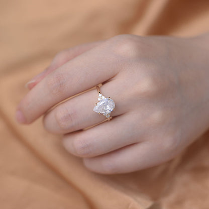 S925 Silver Moissanite Pear Ring Women Engagement Wedding Fine Jewelry