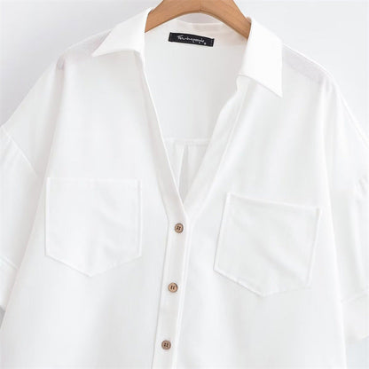 Women V-Neck Crop Top Elegant Casual Short Sleeve Fashion Shirt