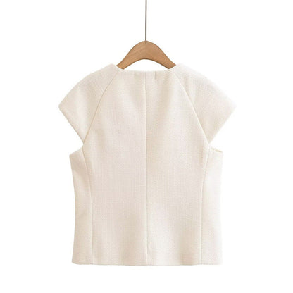 Fashionable Casual Round Neck Versatile Vest with Front Button Closure for Women