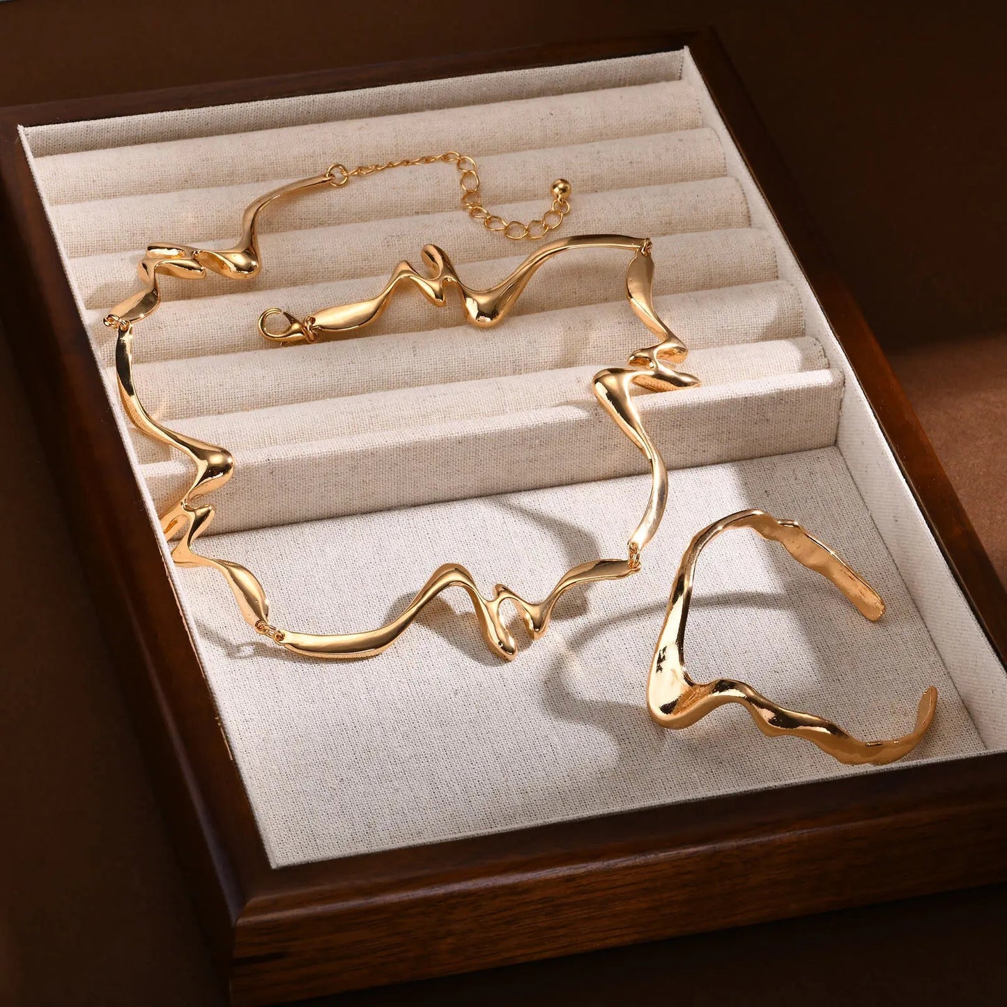 Punk Wave Open Cuff Bangle Adjustable Irregular Women Arm Bracelet