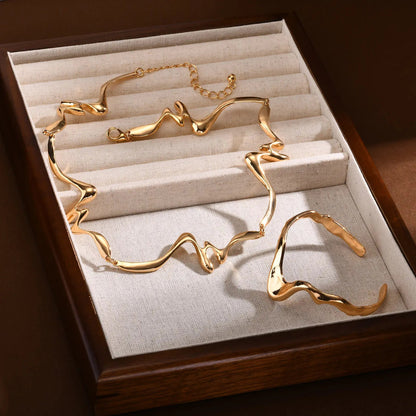 Punk Wave Open Cuff Bangle Adjustable Irregular Women Arm Bracelet