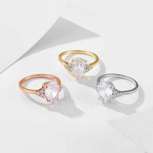 S925 Silver Moissanite Pear Ring Women Engagement Wedding Fine Jewelry