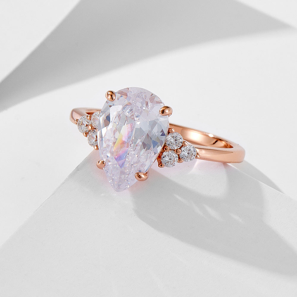 S925 Silver Moissanite Pear Ring Women Engagement Wedding Fine Jewelry