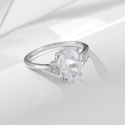 S925 Silver Moissanite Pear Ring Women Engagement Wedding Fine Jewelry