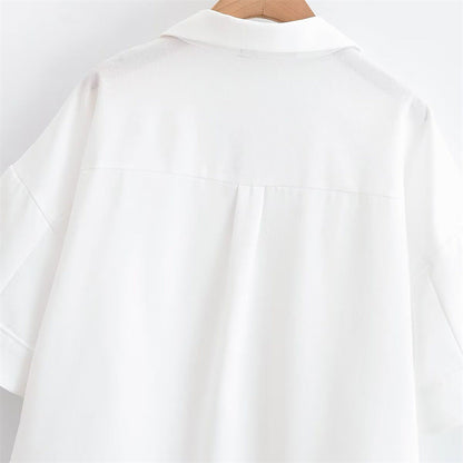 Women V-Neck Crop Top Elegant Casual Short Sleeve Fashion Shirt