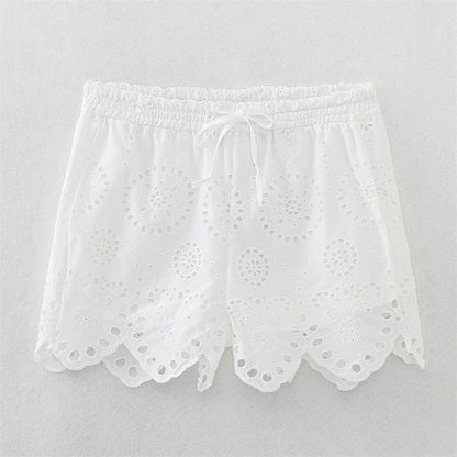 Summer NewStyle Women's Fashion Casual Short Sleeve Hollow Embroidered Shirt Shorts