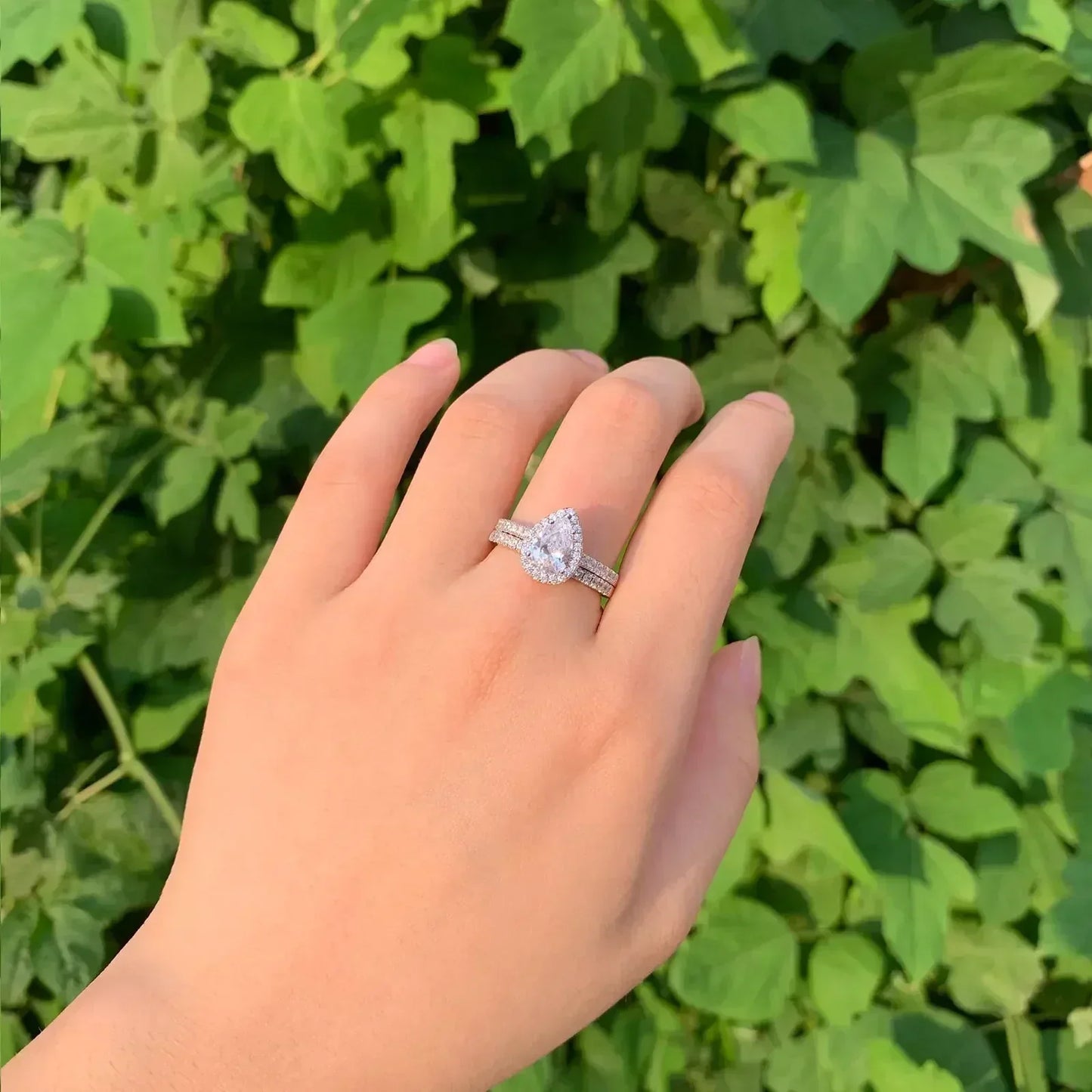 Teardrop Engagement Ring Set 925 Silver Wedding Bridal Jewelry