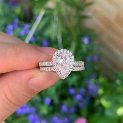 Teardrop Engagement Ring Set 925 Silver Wedding Bridal Jewelry