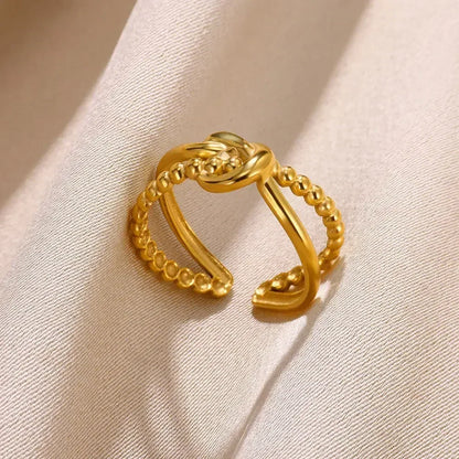 Stainless Steel Flower Open Ring Women Gold Geometric Hollow Jewelry