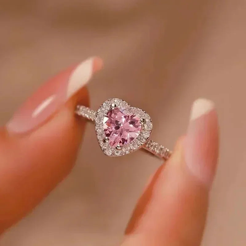 Peach Heart Zircon Ring Women Love Shape Fashion Jewelry 2025