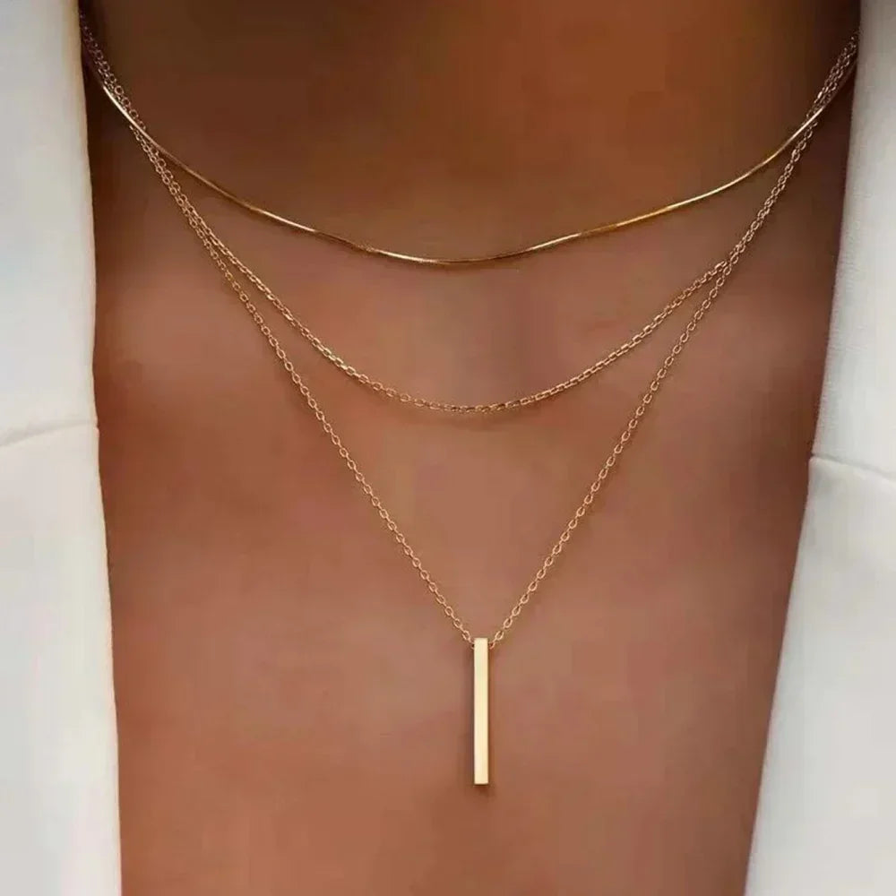 3PCS Gold Charm Necklace Set Star Pearl Cross Pendant Women Jewelry