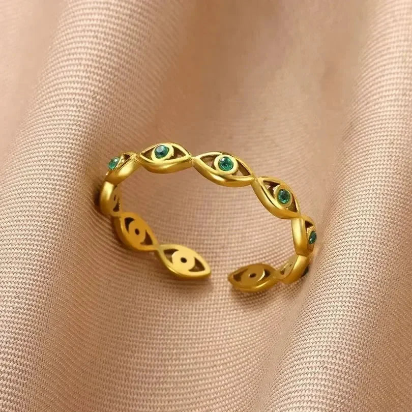 Stainless Steel Flower Open Ring Women Gold Geometric Hollow Jewelry