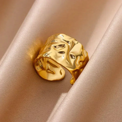 Stainless Steel Flower Open Ring Women Gold Geometric Hollow Jewelry