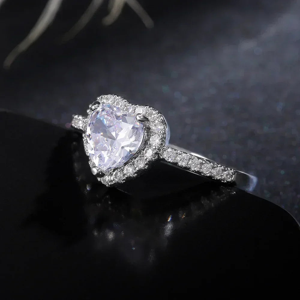 Peach Heart Zircon Ring Women Love Shape Fashion Jewelry 2025