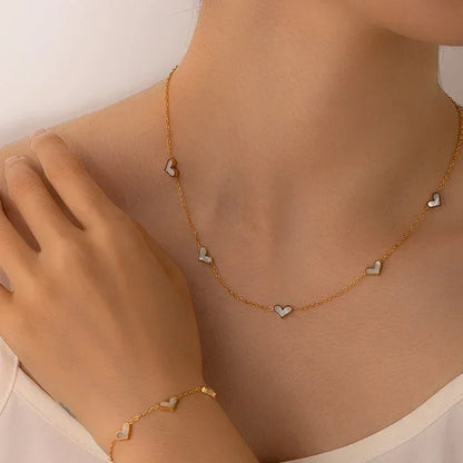 316L Stainless Steel Heart Shell Jewelry Set Necklace Bracelet Earrings