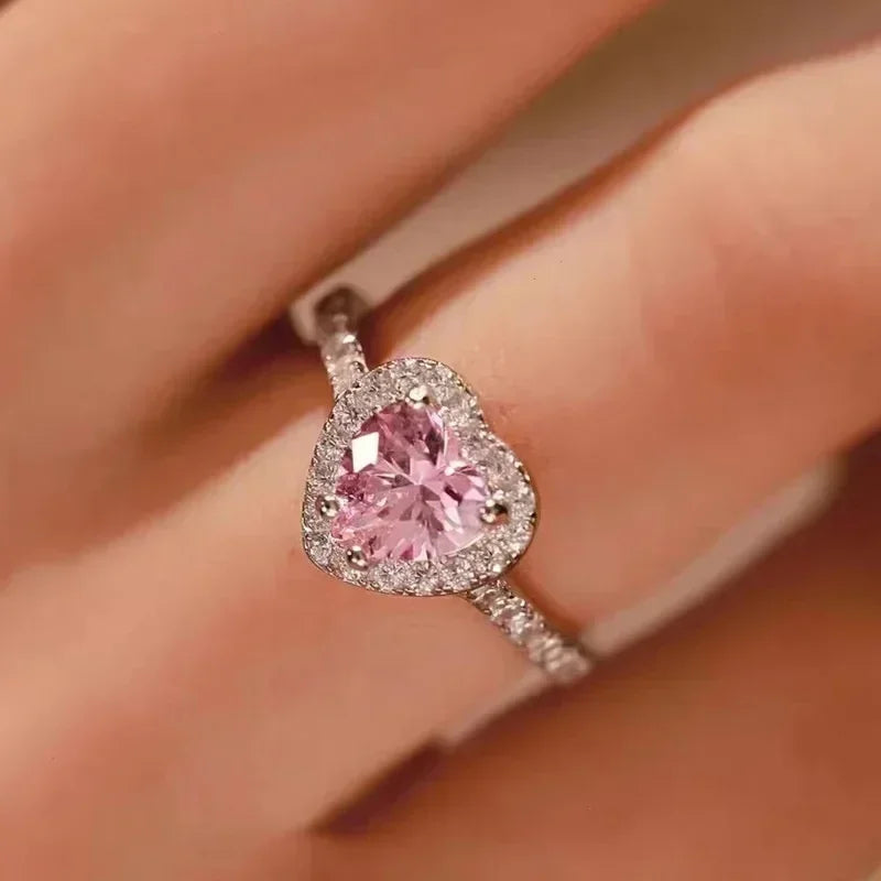 Peach Heart Zircon Ring Women Love Shape Fashion Jewelry 2025