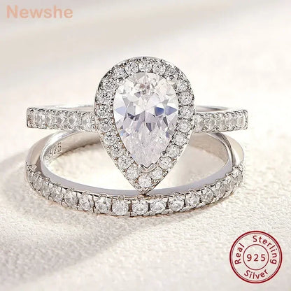 Teardrop Engagement Ring Set 925 Silver Wedding Bridal Jewelry