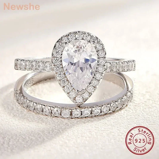 Teardrop Engagement Ring Set 925 Silver Wedding Bridal Jewelry