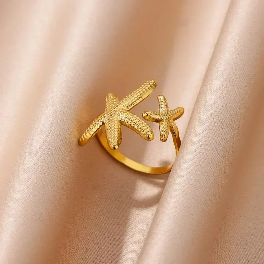 Stainless Steel Flower Open Ring Women Gold Geometric Hollow Jewelry