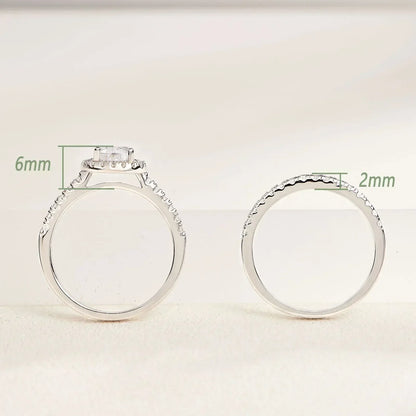 Teardrop Engagement Ring Set 925 Silver Wedding Bridal Jewelry