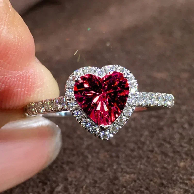Peach Heart Zircon Ring Women Love Shape Fashion Jewelry 2025