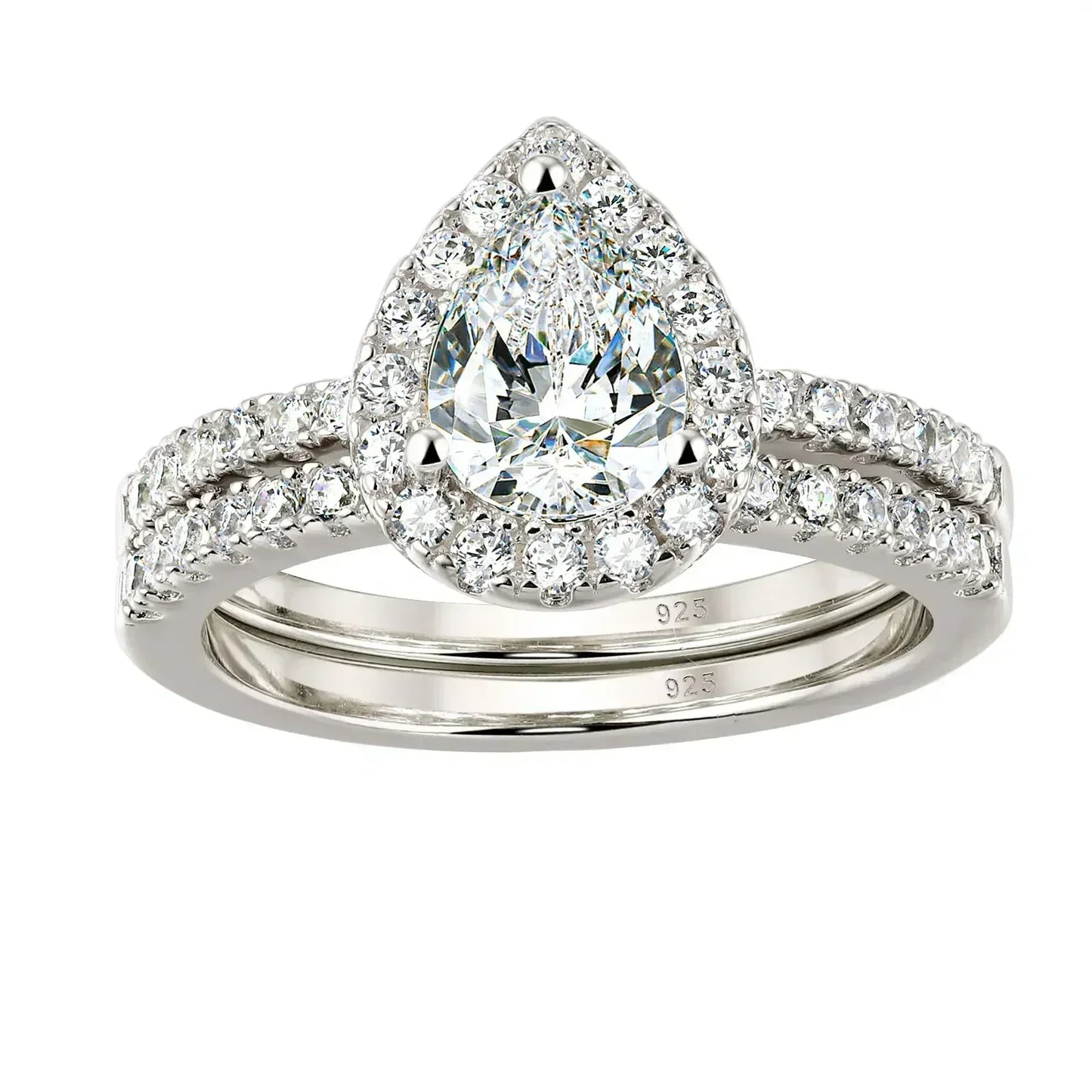 Teardrop Engagement Ring Set 925 Silver Wedding Bridal Jewelry