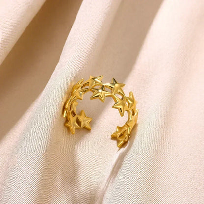 Stainless Steel Flower Open Ring Women Gold Geometric Hollow Jewelry