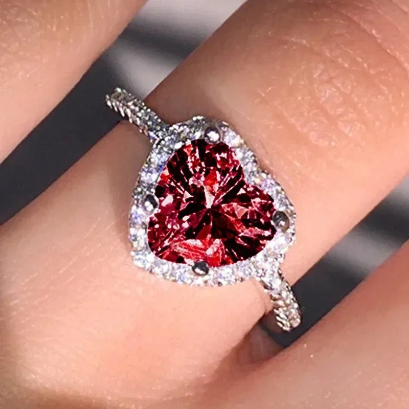 Peach Heart Zircon Ring Women Love Shape Fashion Jewelry 2025