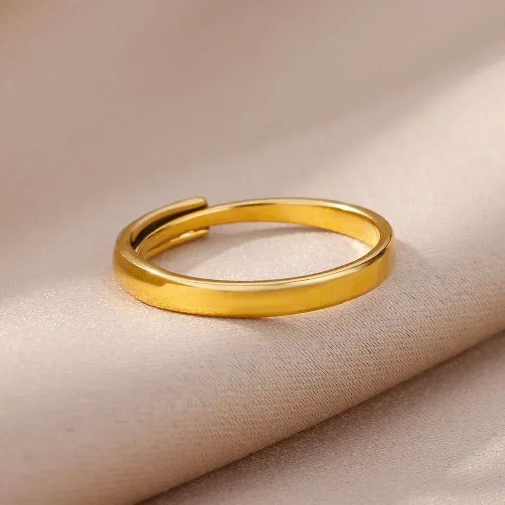 Stainless Steel Flower Open Ring Women Gold Geometric Hollow Jewelry