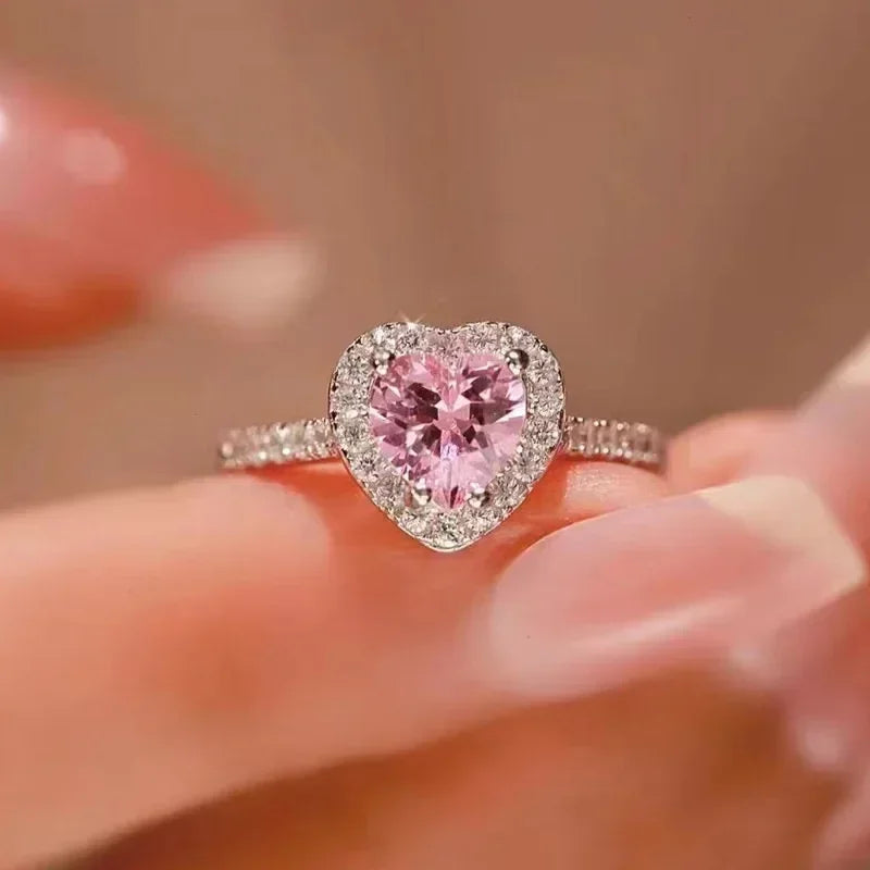 Peach Heart Zircon Ring Women Love Shape Fashion Jewelry 2025