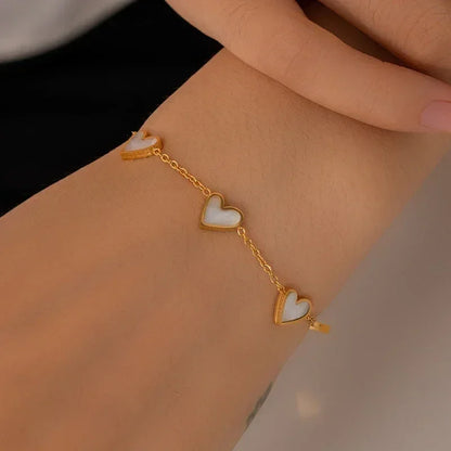316L Stainless Steel Heart Shell Jewelry Set Necklace Bracelet Earrings