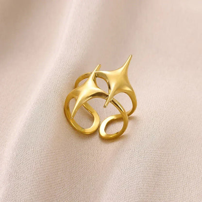 Stainless Steel Flower Open Ring Women Gold Geometric Hollow Jewelry
